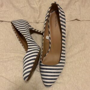 Merona Navy and White Striped Heels